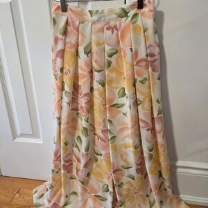 Floral Pleated Maxi Skirt in Peach & Yellow